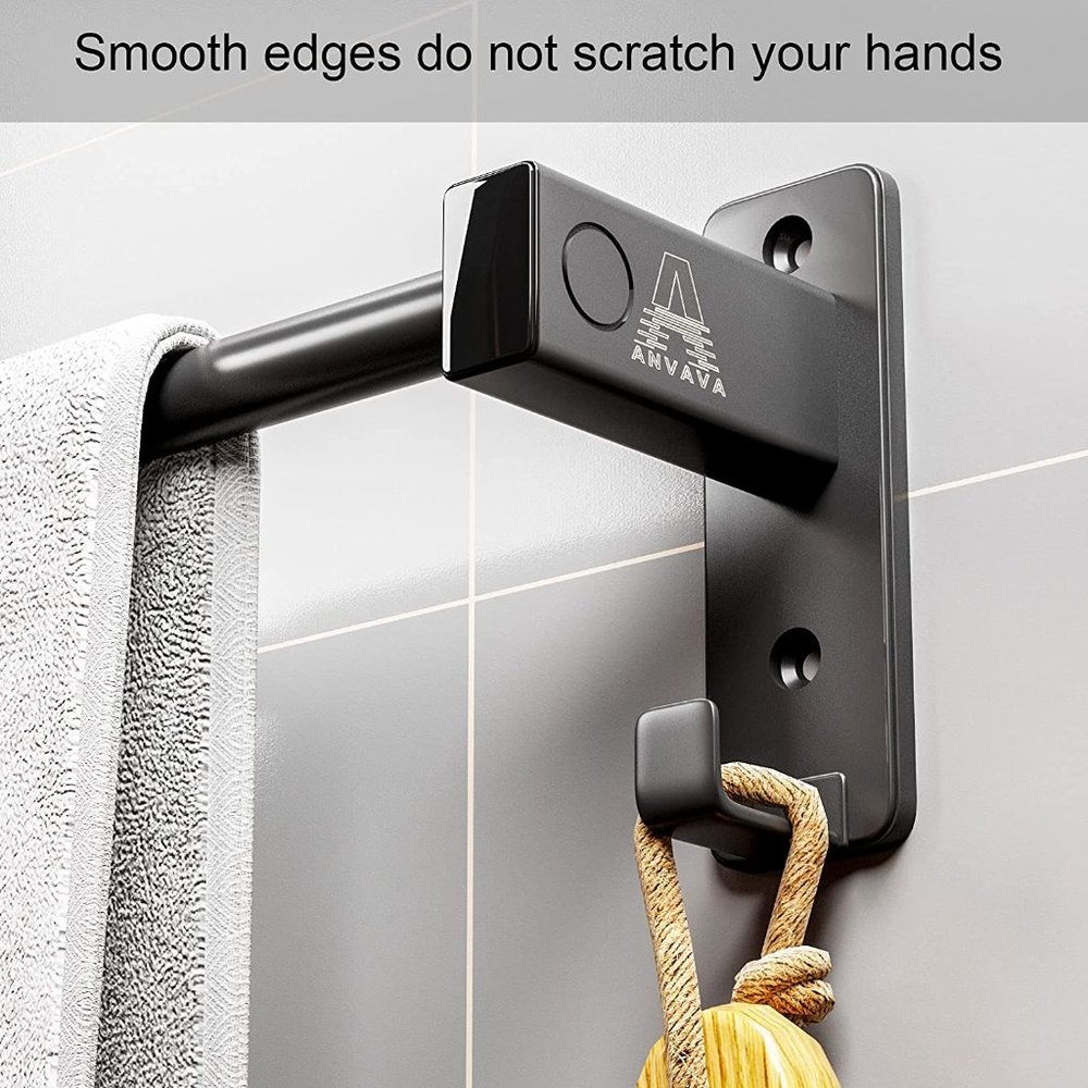 24 Inch Matte Black Towel Rack with Hooks - Picture 2 of 7